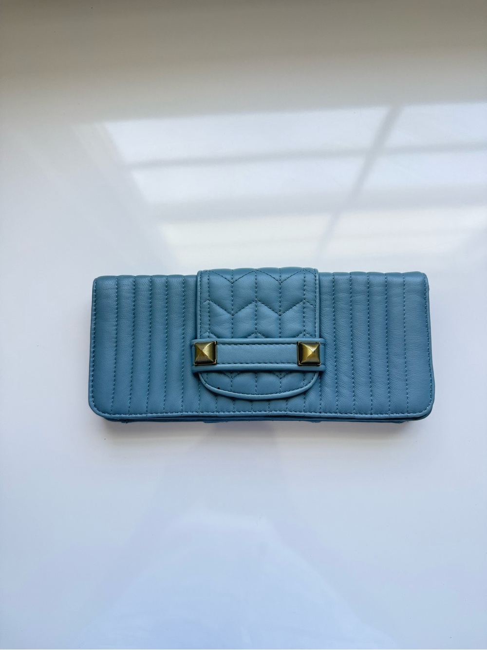 BCBGMAXAZRIA Blue Quilted Clutch / Shoulder Bag with Chain Strap